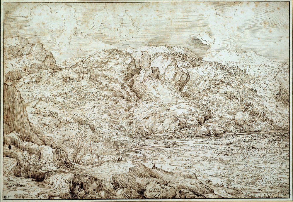 Landscape of the Alps. Drawing by Pieter Brueghel the Elder