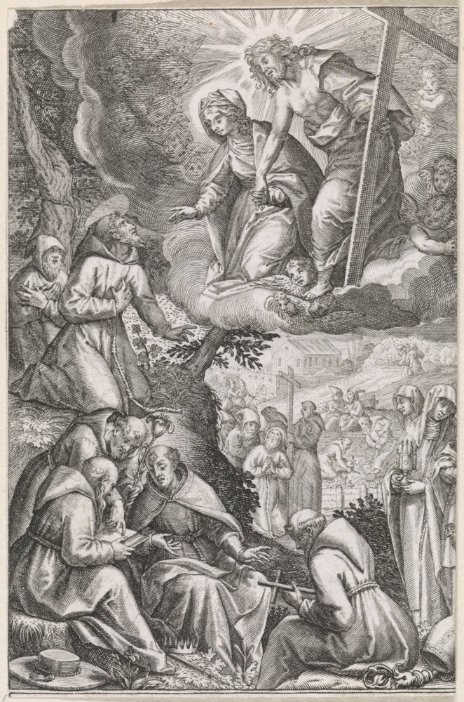 Christ and the Virgin Mary Appear to Saint Francis and His Order by Raphaël Sadeler (I)