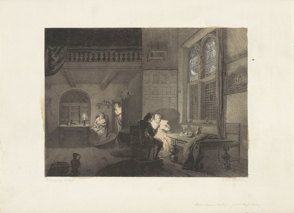 Interior with Figures by Candlelight by Reinier Craeyvanger