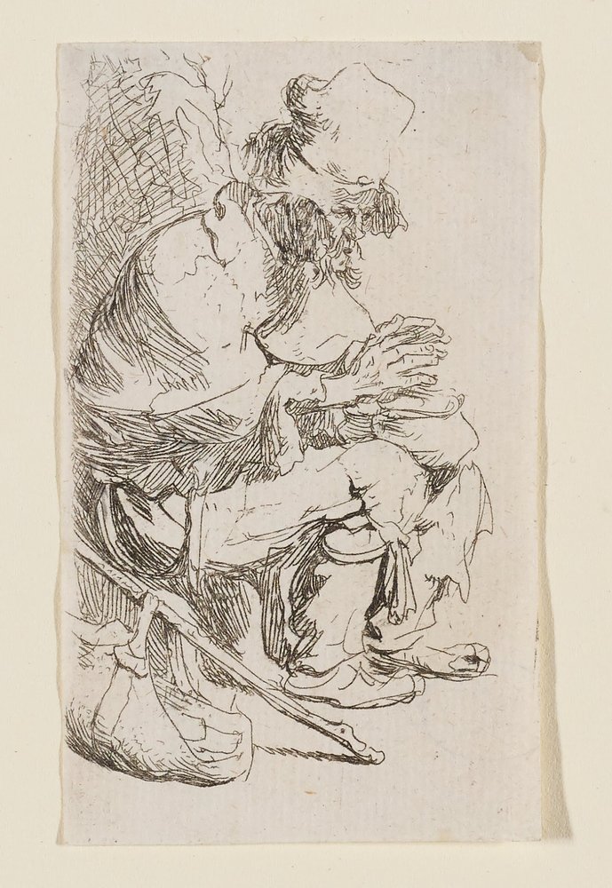 Beggar Seated Warming His Hands at a Chafing Dish by Rembrandt van Rijn