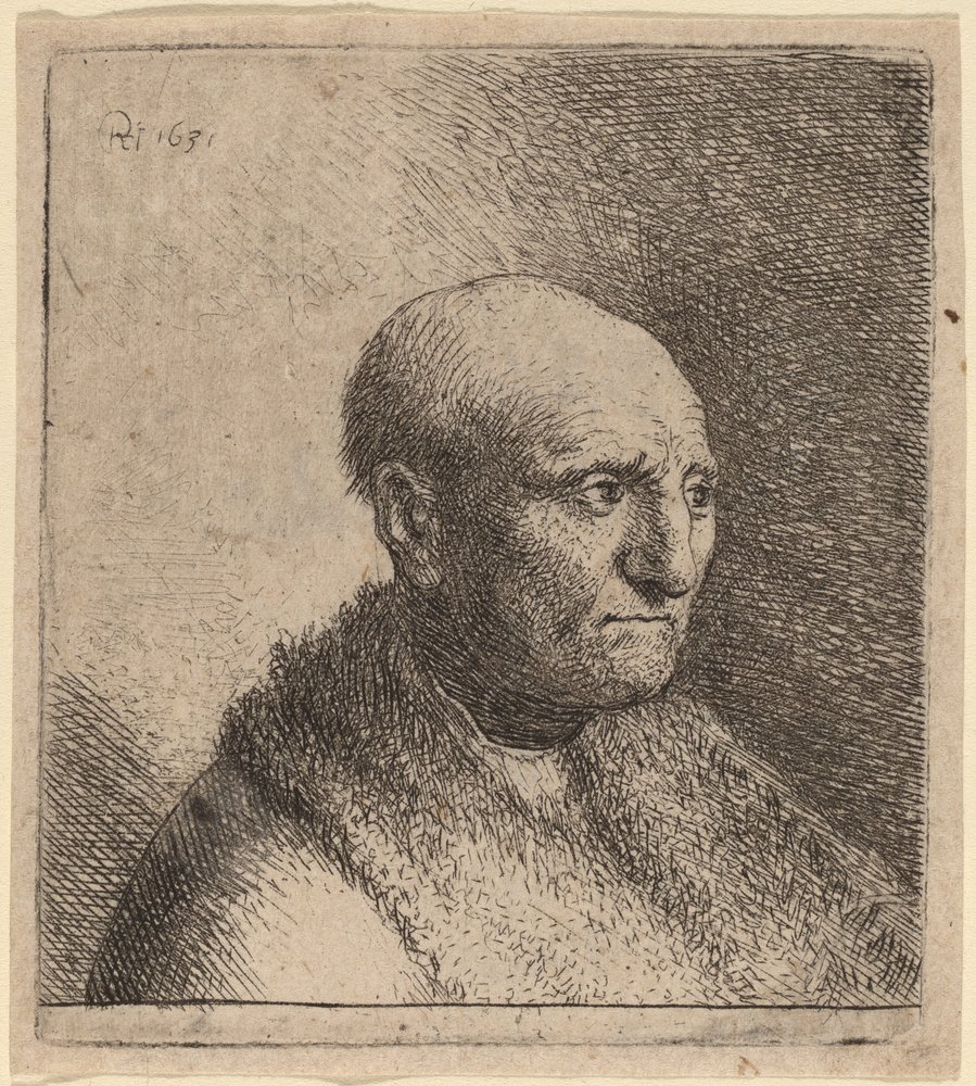 Bald Man in a Fur Cloak by Rembrandt van Rijn and Studio of Rembrandt