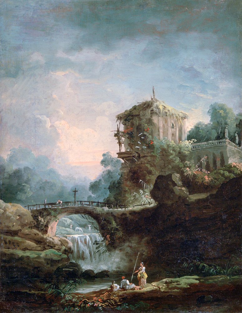 Landscape with Waterfall by Robert Hubert: Fine art print