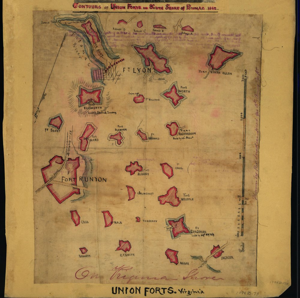 Contours of Union forts on south side of Potomac, 1862 (map)