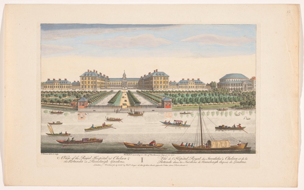 View of the Royal Hospital Chelsea and the Rotunda in Ranelagh Gardens ...