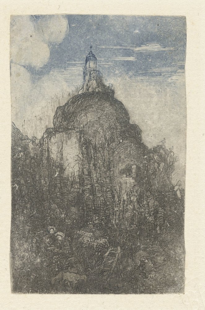 Building on a Rock and Resting Shepherds with Sheep at the Foot of the ...