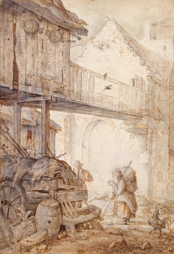 Derelict Courtyard with a Beggar Woman, c. 1608 by Roelant Saverij