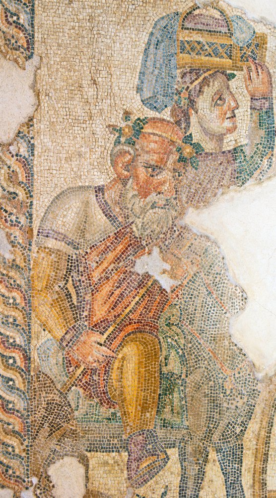 The Triumphant Procession of Dionysos, Detail of Seilenos Riding His Donkey, House of Aion, Paphos, Cyprus by Roman