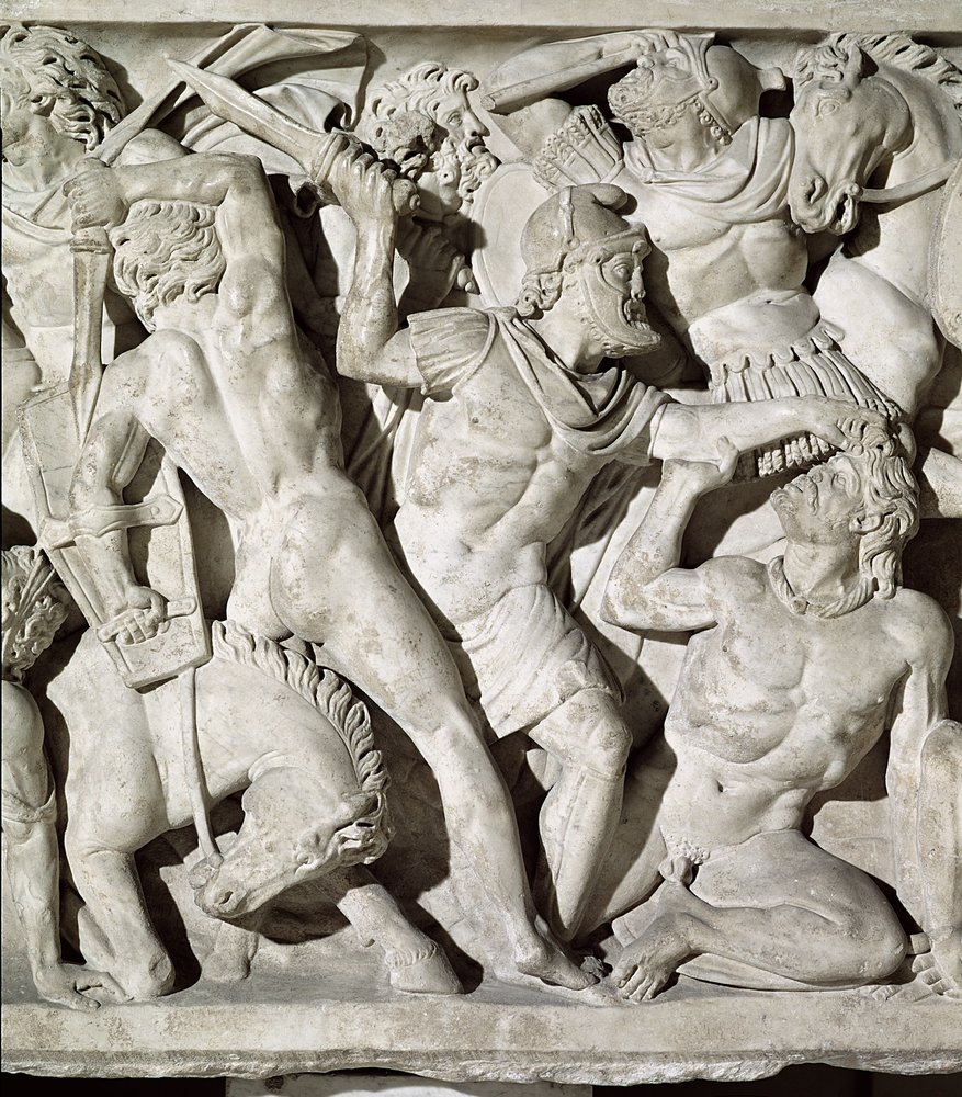 Sarcophagus Depicting a Battle Between Romans and Galatians (detail) by Roman