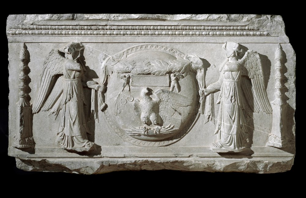 Marble relief fragment from the Plaza de la Consolazione in Rome by Roman