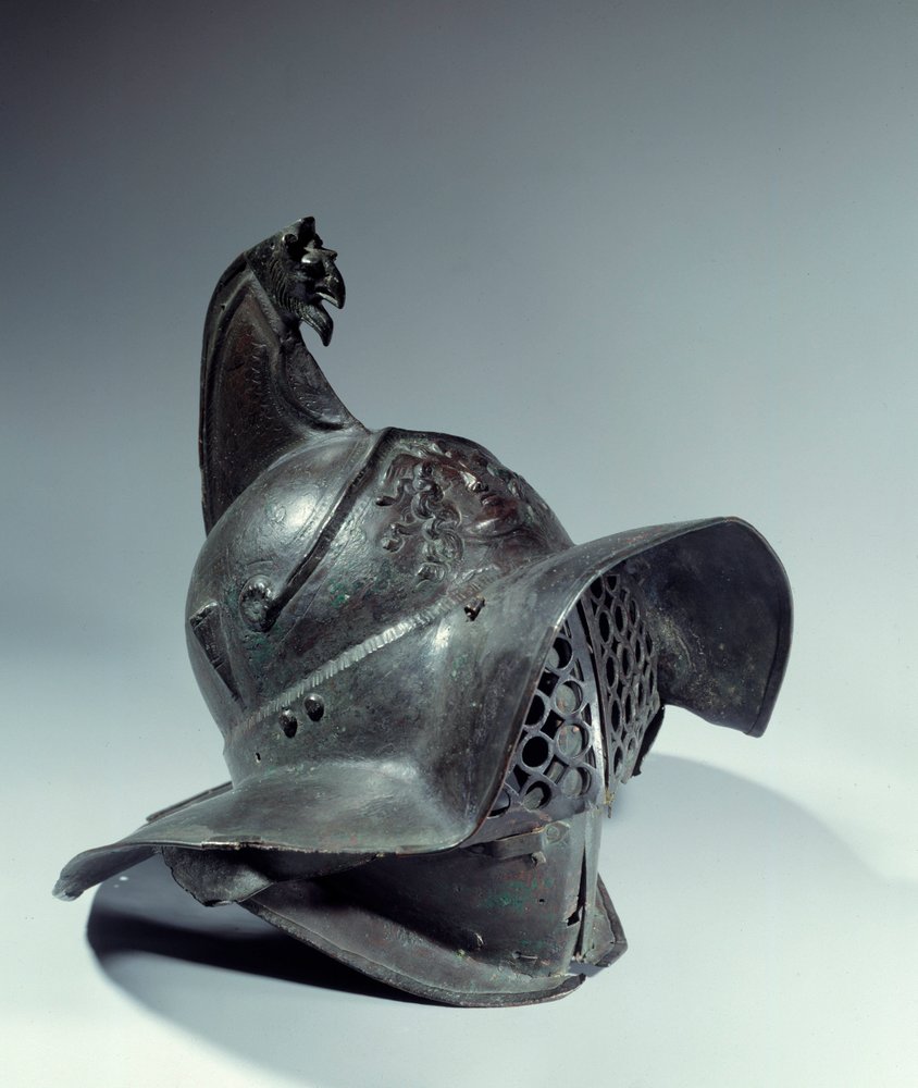 Roman Antiquity: Gladiator Helmet used during fighting. Found in Pompeii by Roman