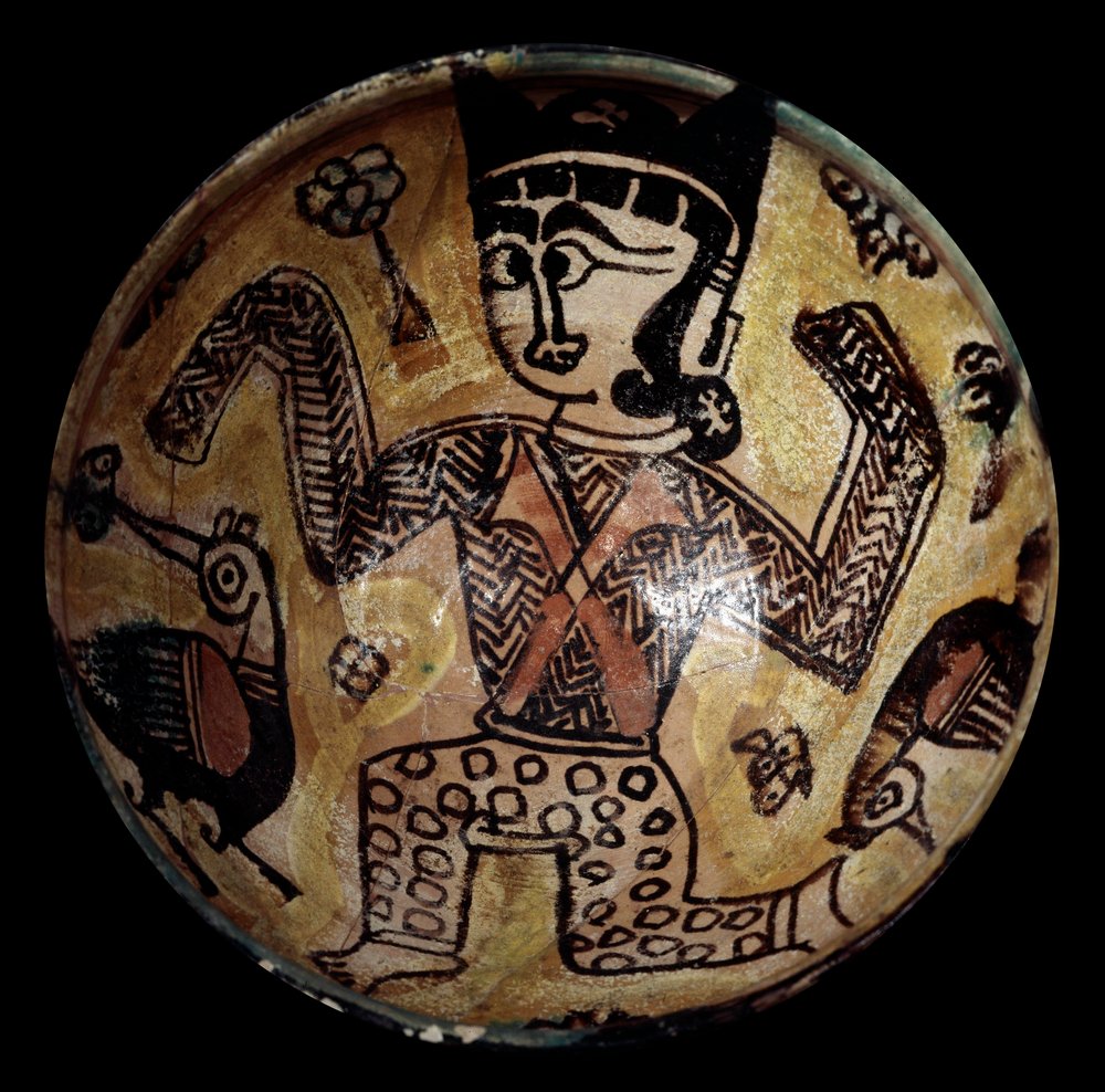 Terracotta Cup with a Character with Two Birds by School Persian