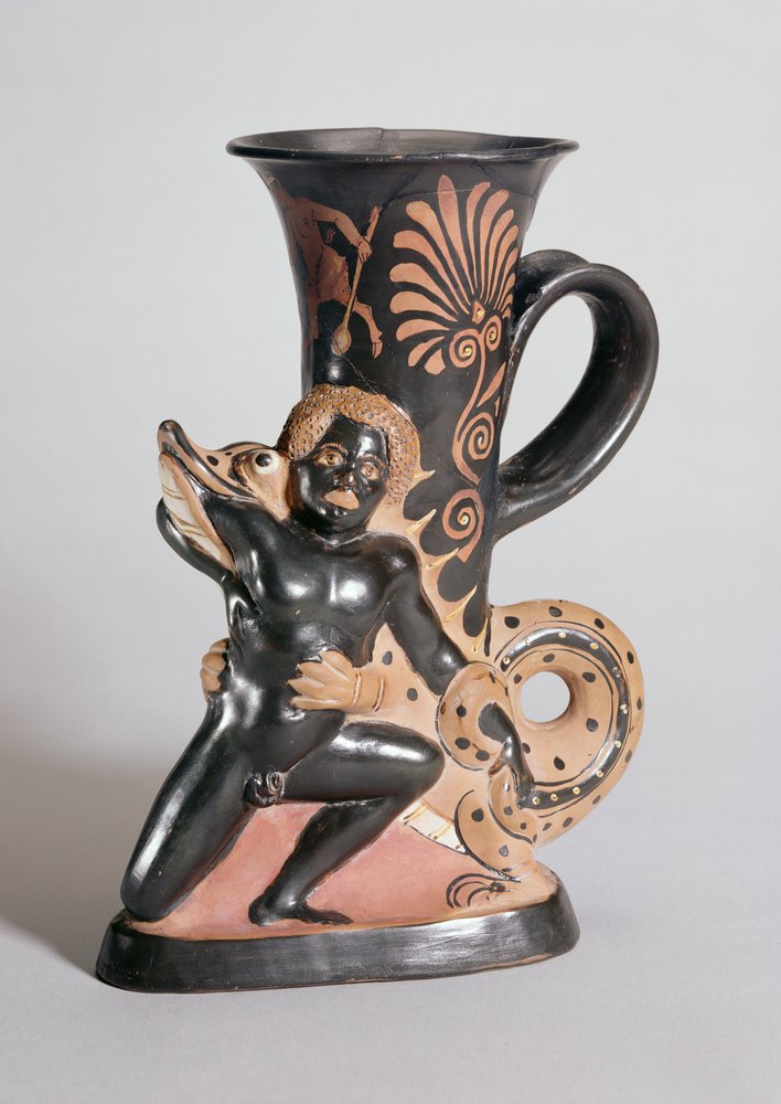 Red-Figure Horn-Shaped Rhyton depicting a crocodile attacking a Nubian ...
