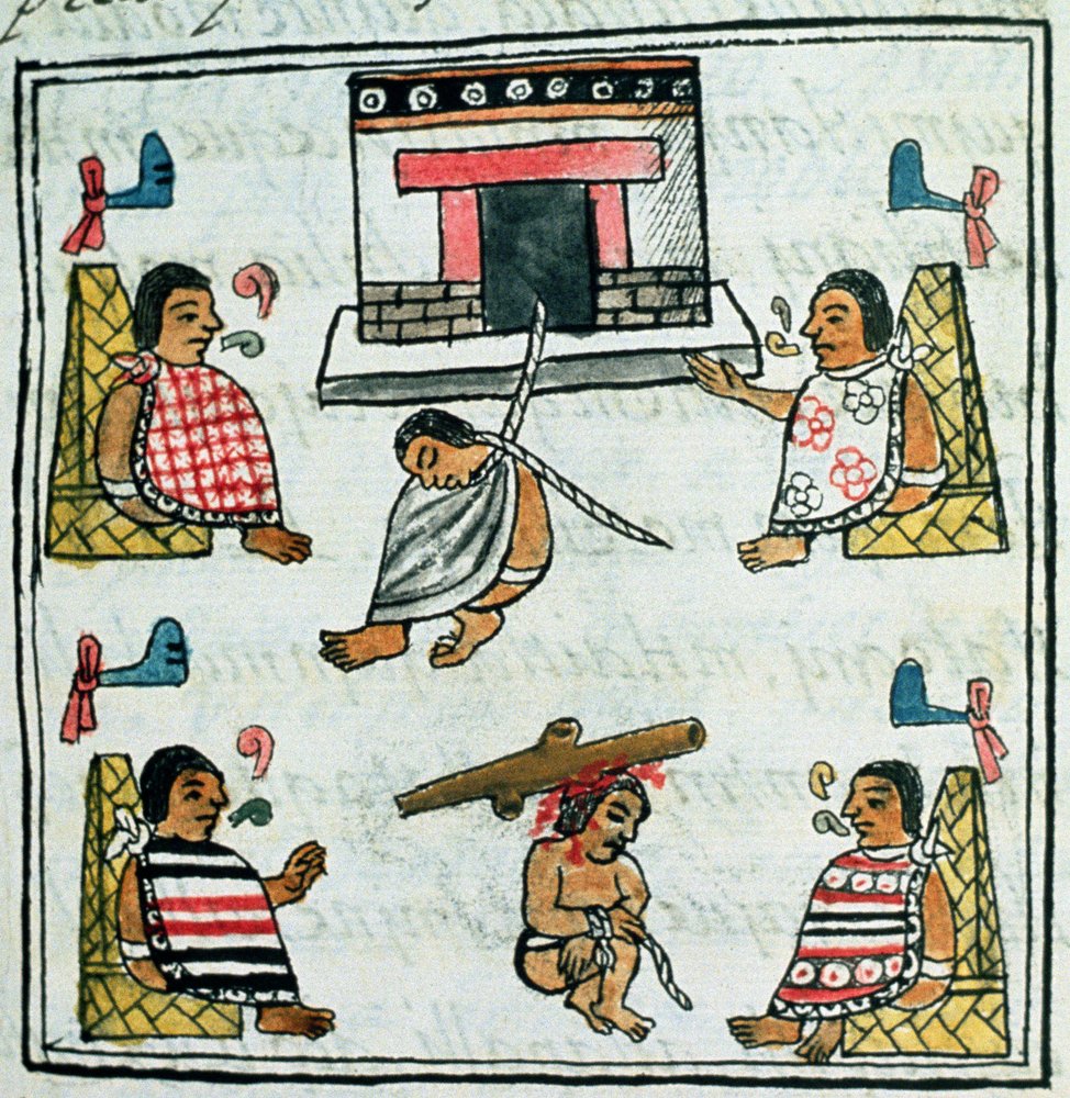 Judgement and Punishment in the Aztec empire, from the 'Florentine Codex' by Bernardino de Sahagun, c.1540-85 by Spanish School