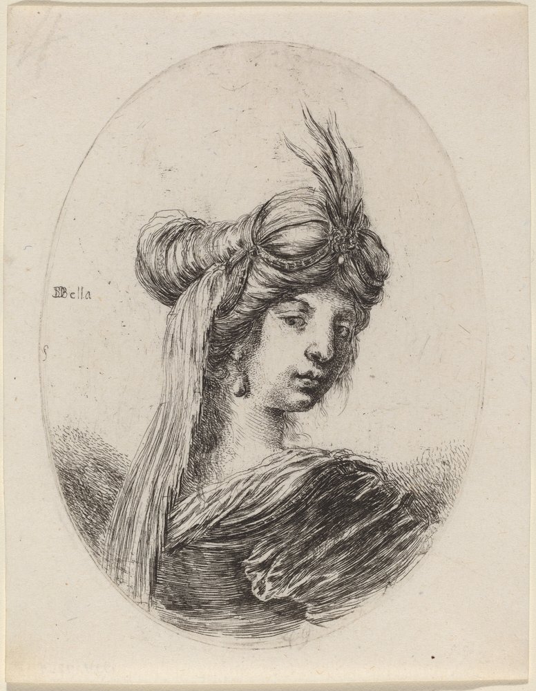 Woman in a Feathered Turban with a Veil, Turned to the Right by Stefano della Bella