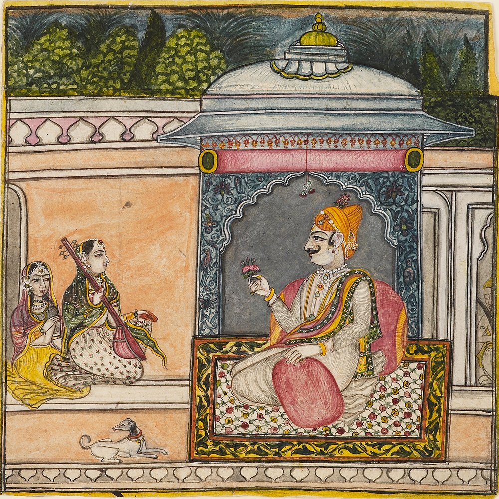A Raja listening to music on a terrace by Svarup Ram