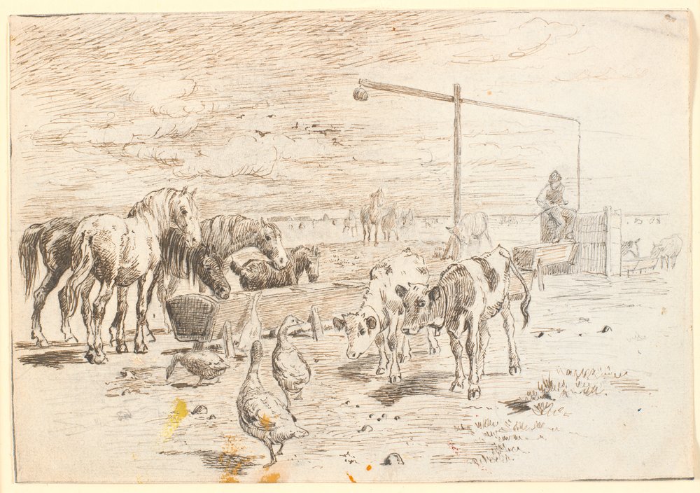 Horses, Calves, and Geese at the Dutch Well on Saltholm by Theodor Philipsen