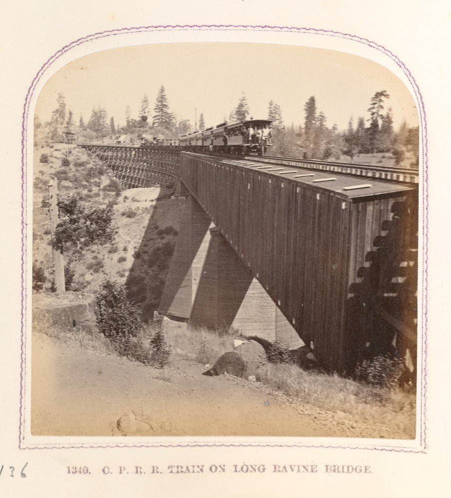 Train on Long Ravine Bridge by Thomas Houseworth