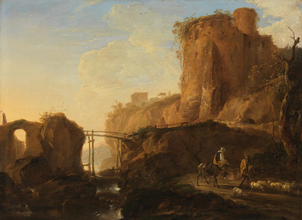 Italianate Landscape with Bridge and Castle Ruin by Thomas Wyck