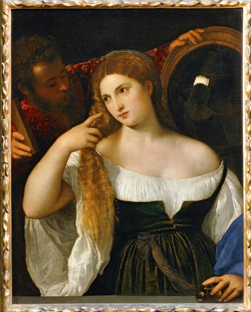 The Girl and the Mirror by Titian (c.1488-1576)