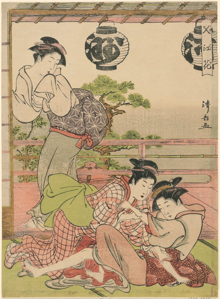 Two Geisha Struggling for a Letter, from the series "Flowers of Nakasu" by Torii Kiyonaga