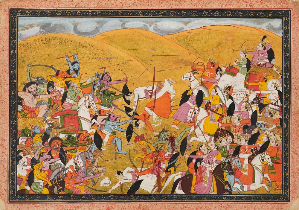 Battle Scene Between Armies of Devas and Asuras by Unbekannt
