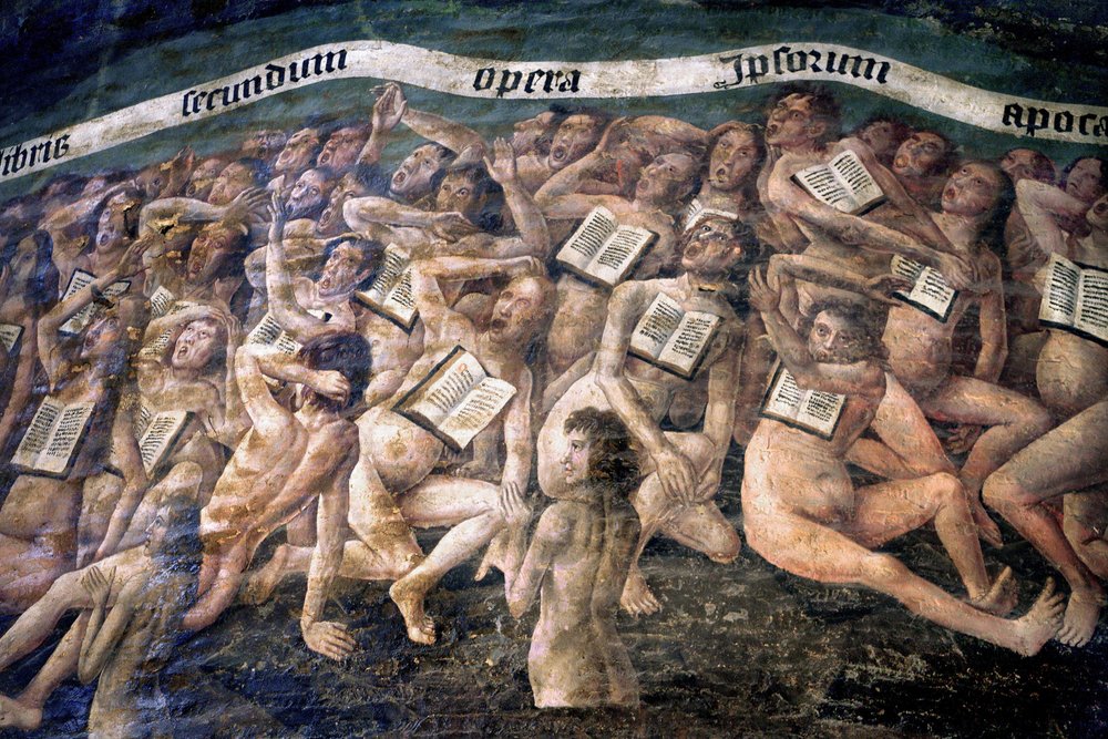 Cathedrale Sainte-Cecile, fresco of the Last Judgement, the descent to the underworld (detail) by Unbekannt