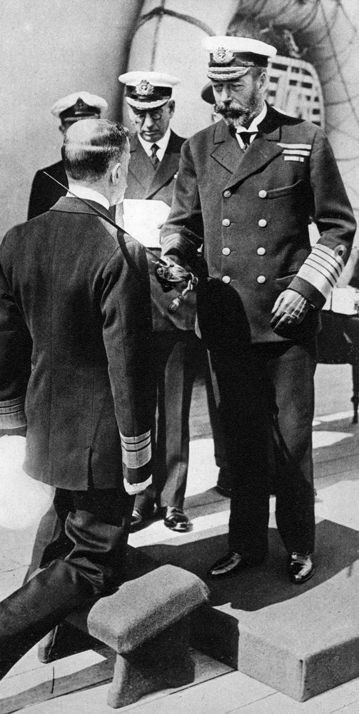 King George V Knights Vice-Admiral Pakenham aboard HMS Princess Royal