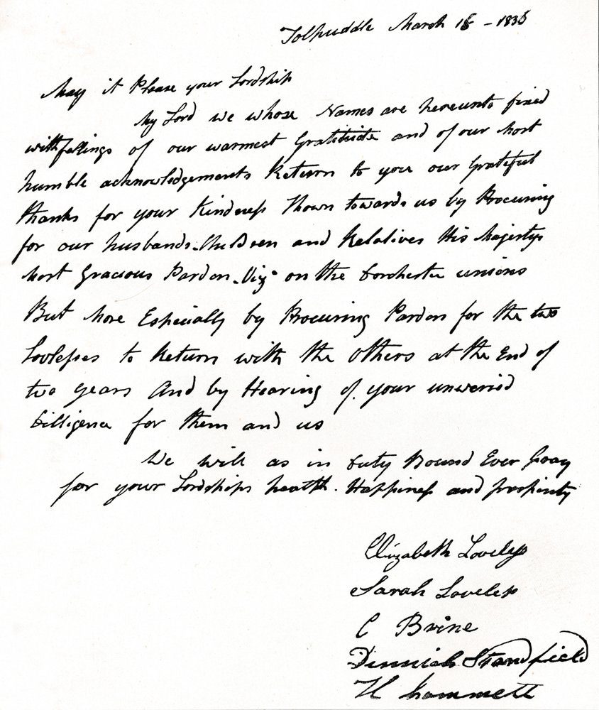 Letter written to Home Secretary John Russell by the wives of the ...