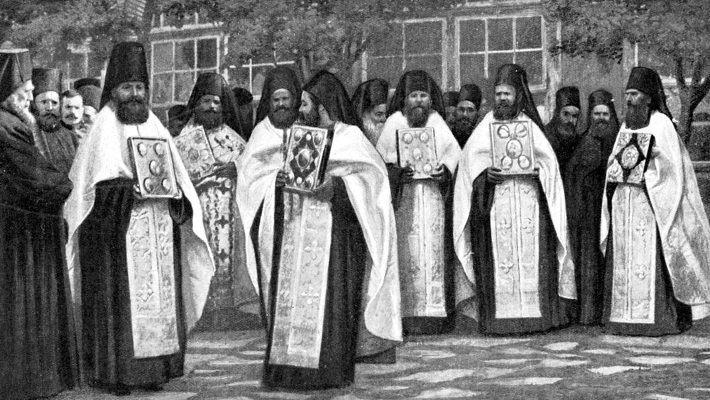 Monks of the Greek Church Carrying Volumes of the Liturgy, Greece