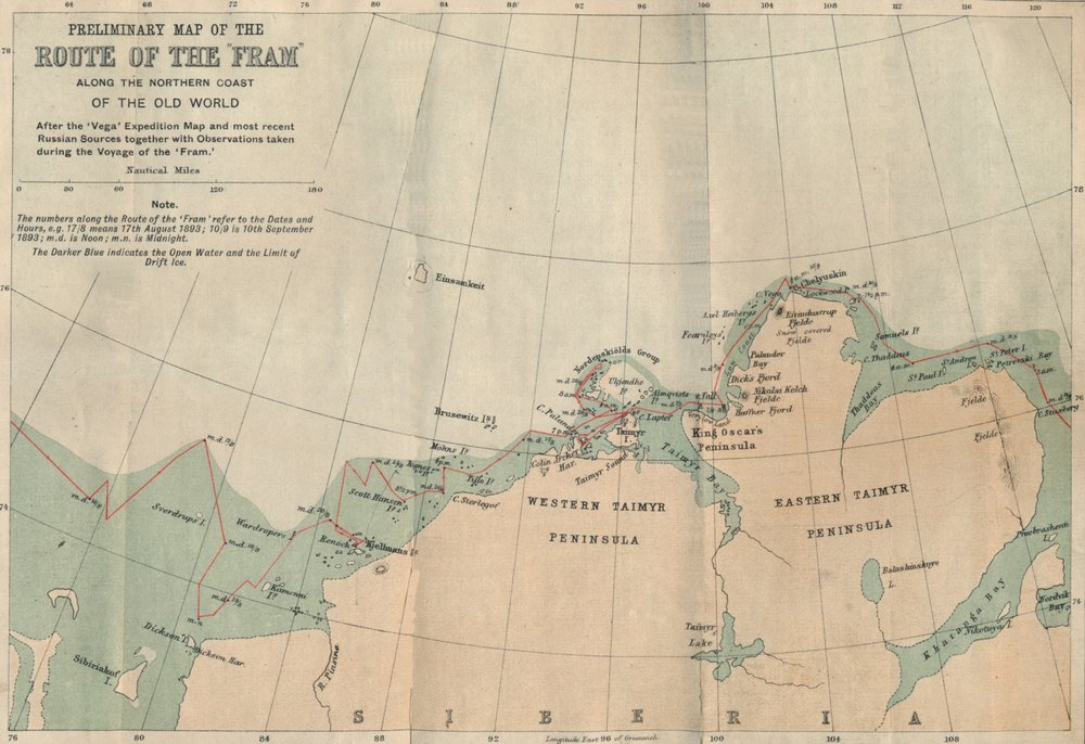 Preliminary Map of the Route of the Fram along Northern Coast of Old ...