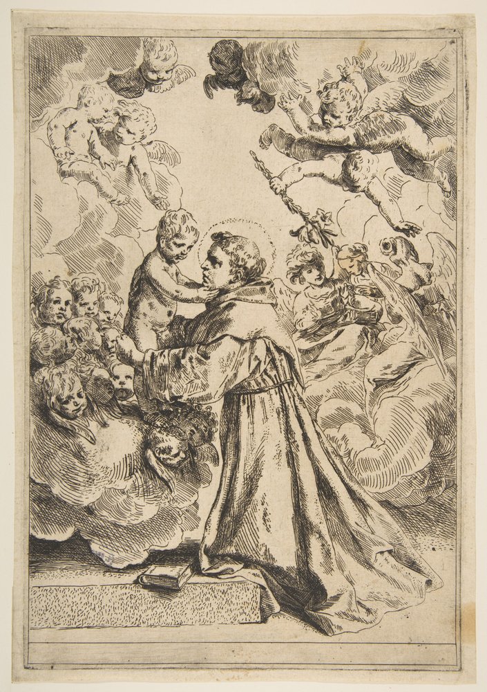 Saint Anthony of Padua adoring the Christ Child in Glory (copy after Cantarini) by Unbekannt