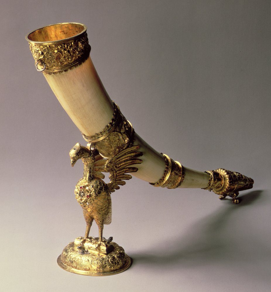 Ivory tusk drinking horn with silver-gilt mounts by Jacob Mores I ...