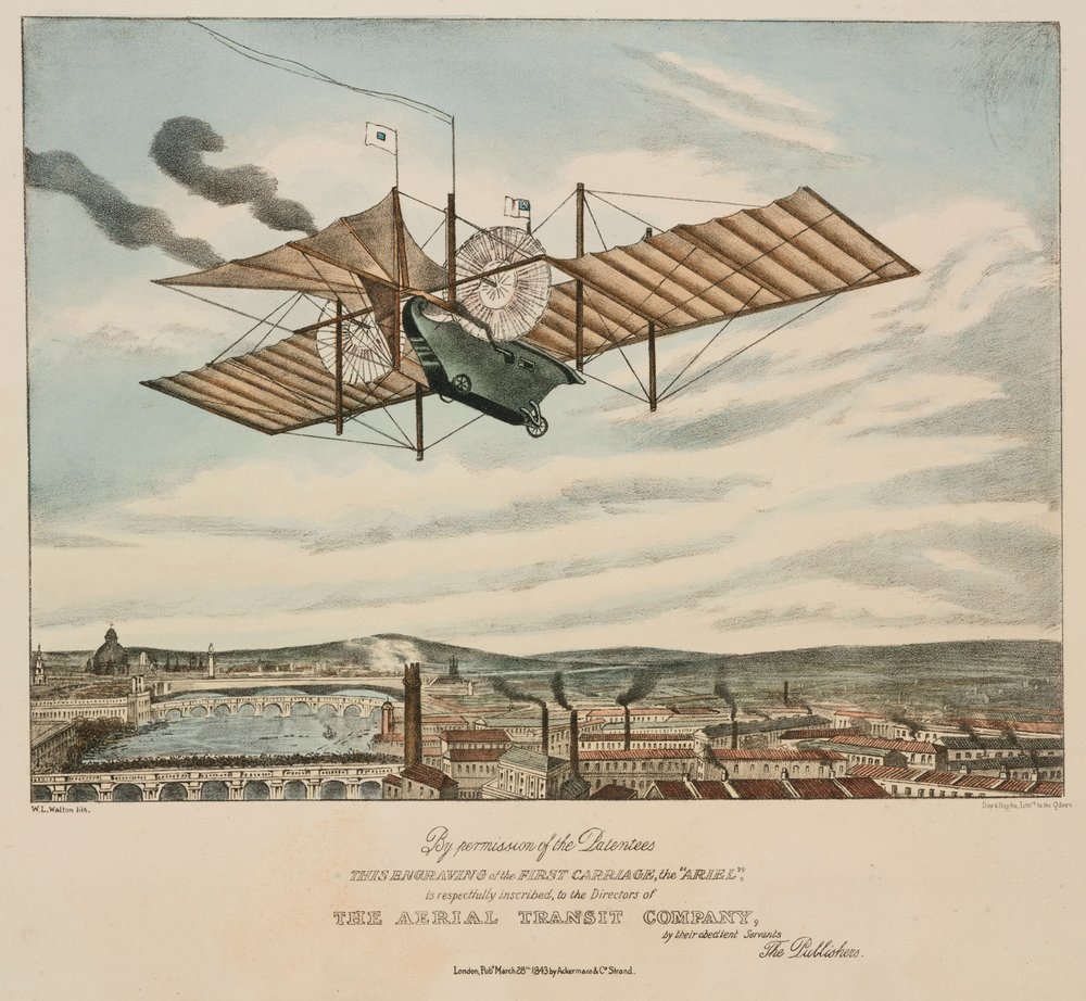 Henson's Flying Machine 'Ariel' Over a City by Unbekannt