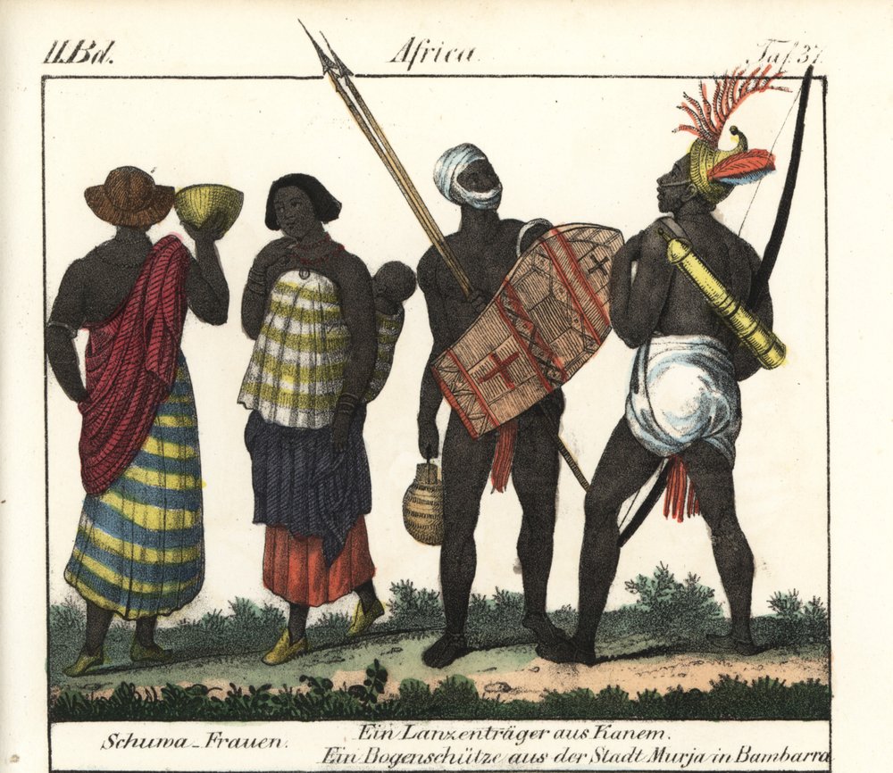 Shoua women with a baby, a spear and an archer from the Kanem Empire ...