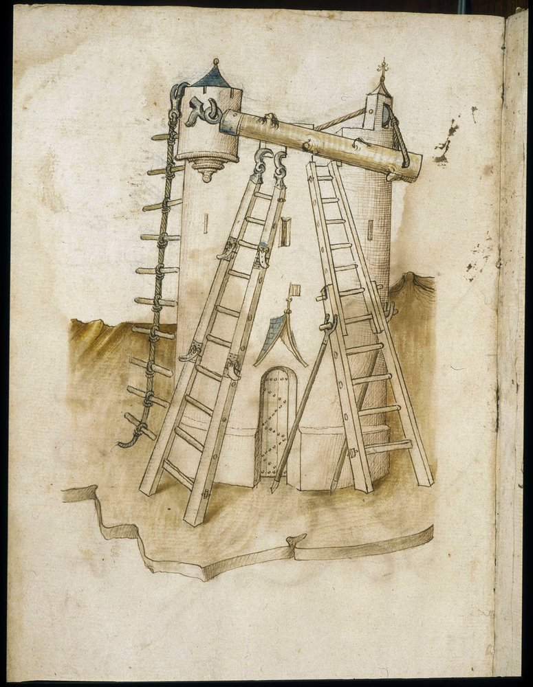 Construction work - Manuscript: parchment sheet of an engineer's manual ...