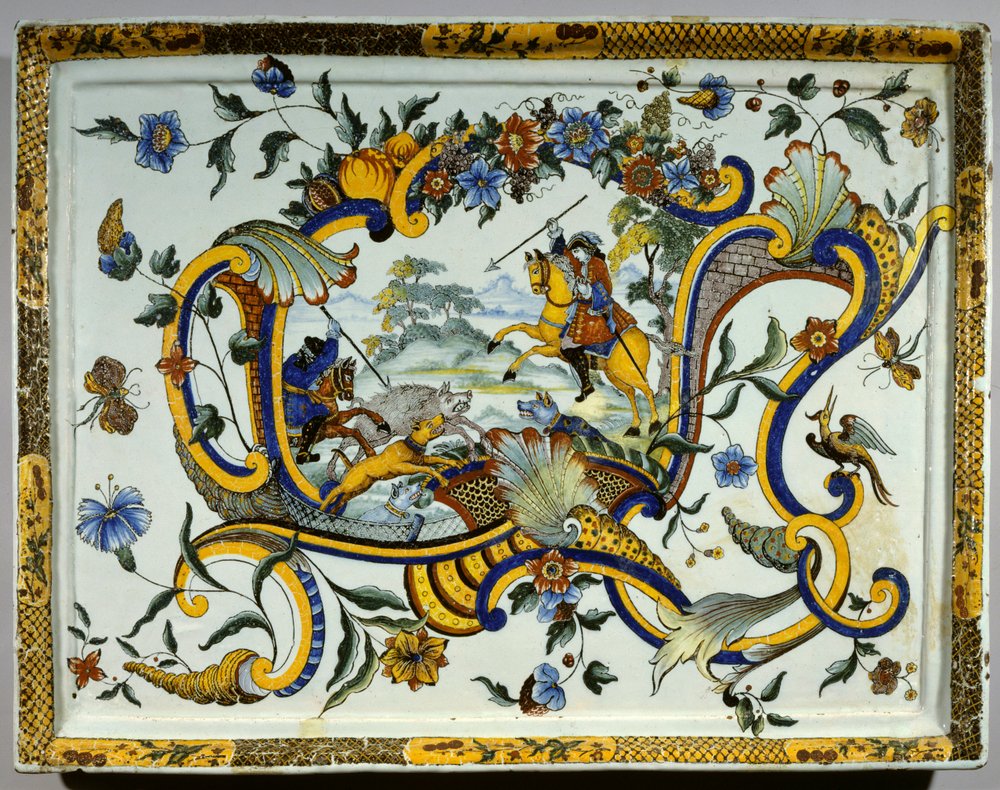 Faience Dish Representing a Wild Boar Hunting Scene by Unknown artist