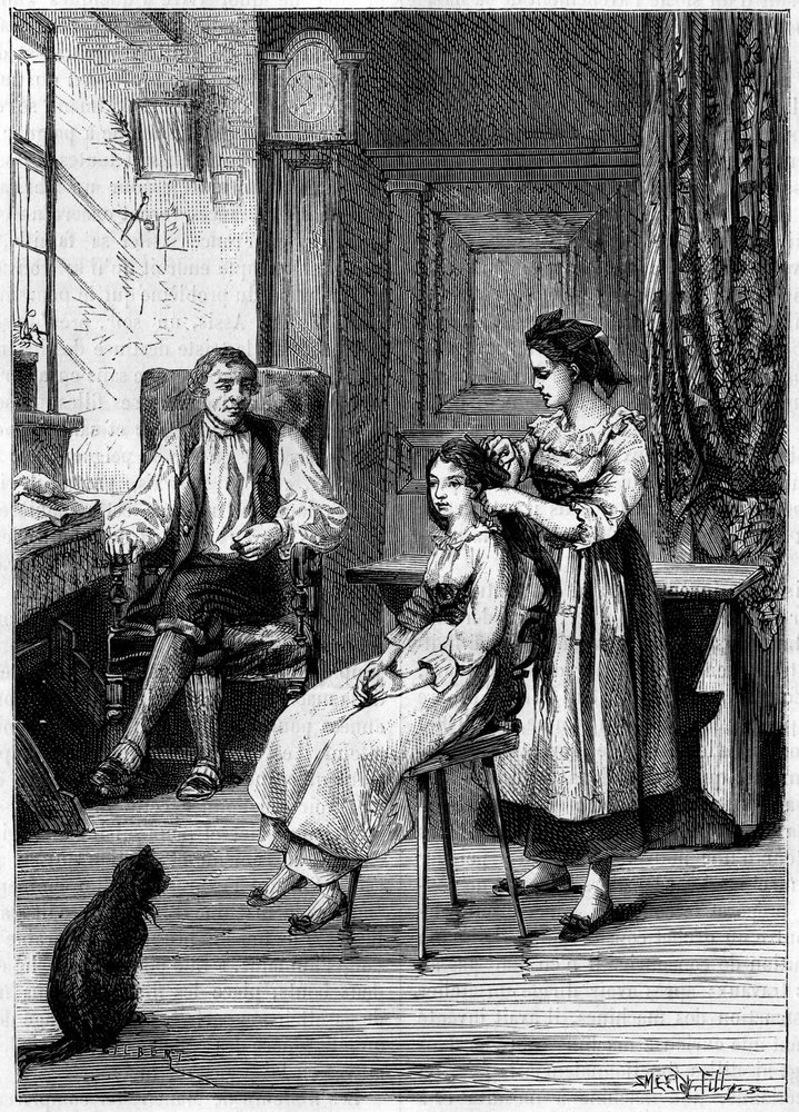 Josue Heilmann (1796-1848), a French inventor, observes his daughters ...