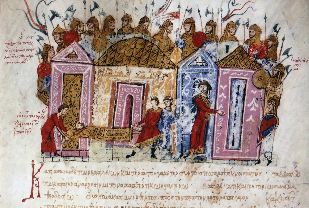 The Varegian (Varangian) armed guard (Danish and Swedish Vikings, who ...