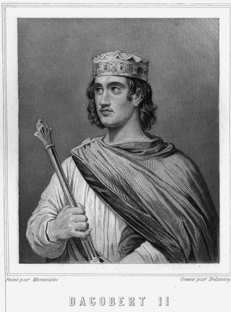 Portrait of Dagobert II, King of Austrasia - in Histoire des Français by Lavallée, engraving, sd by Unknown artist