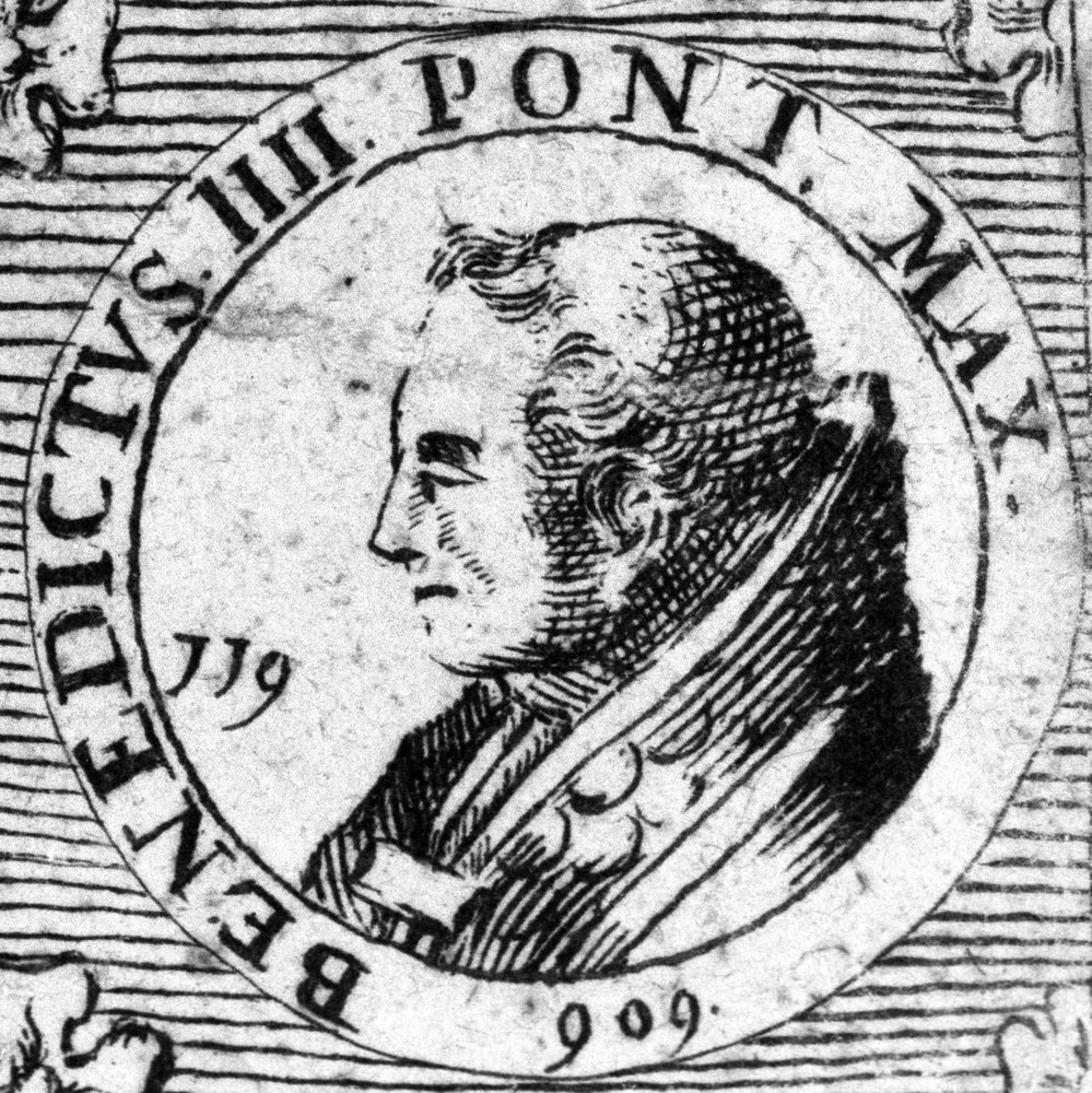 Portrait of Pope Benedict IV. Engraving of the 19th century by Unknown artist