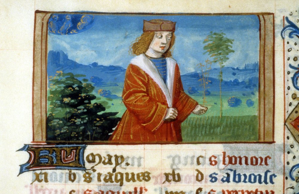 Sign of Gemini and Man in the Fields - Miniature, Middle Ages by Unknown artist