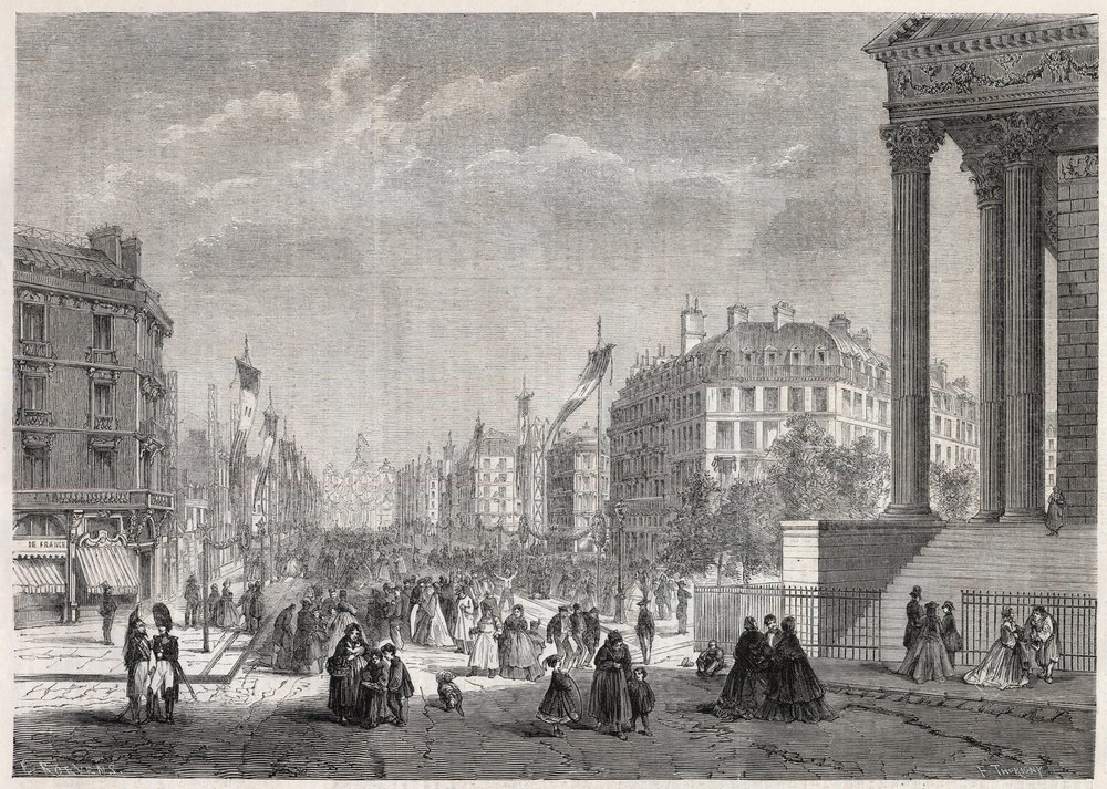 Transformations of Paris Under the Second Empire: Decoration of Boulevard Malesherbes on the Day of Its Inauguration on 13 August 1861 - Engraving in 