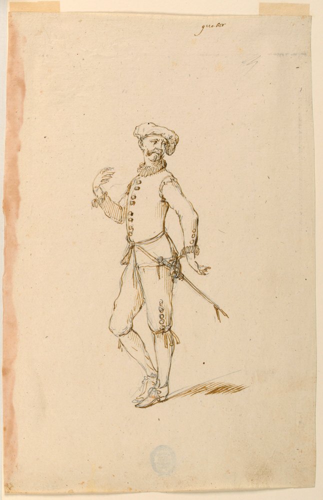 Drawing, Costume Design: A Captain for a Ballet, ca. 1720