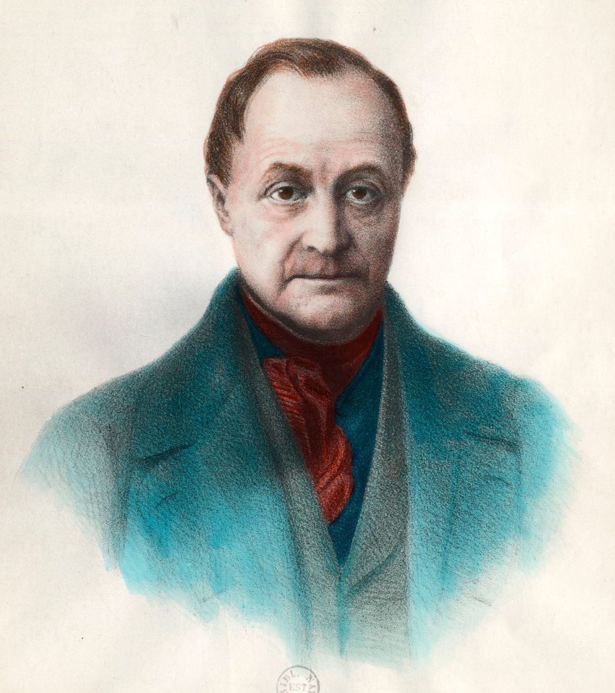 Portrait of Auguste Comte (1798 - 1857), French philosopher. Engraving of the 19th century. Private collection. by Unknown artist