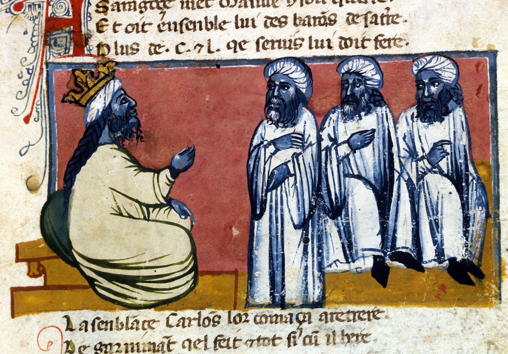 The Caliph of Spain. 14th century manuscript. Bibl. Marciana, Venice