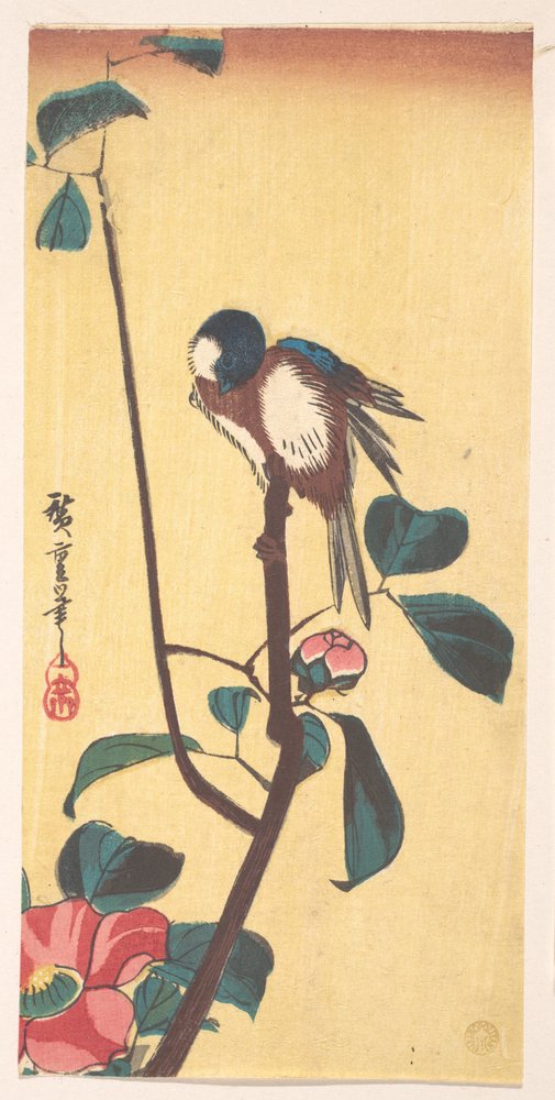 Camellia and Blue-Headed Bird by Utagawa Hiroshige