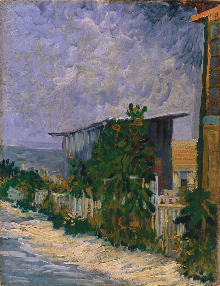 Shed at the Montmartre with sunflower by Vincent van Gogh