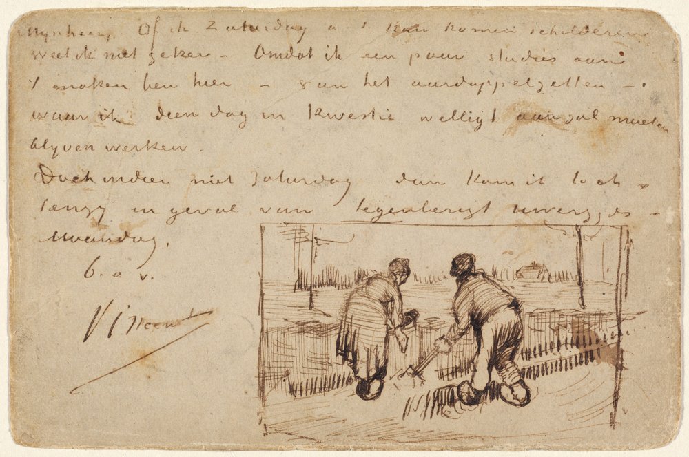 Postcard with Two Peasants Digging, 1885 by Vincent van Gogh