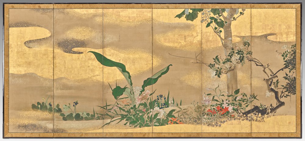 Flowers and Trees of the Four Seasons (right screen) by Watanabe Shiko