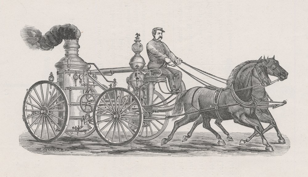 Illustration of Steamer R.A. Williams No.17 Fire Engine, from Report of the Board of Police, in the Fire Department, to the Common Council of the City of Chicago, pg. 60., 1872 by Waters and Son Waters and Son